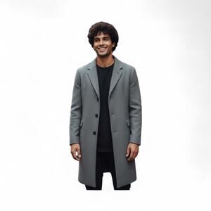 Men’s Solid Grey Trench Overcoat Size Small